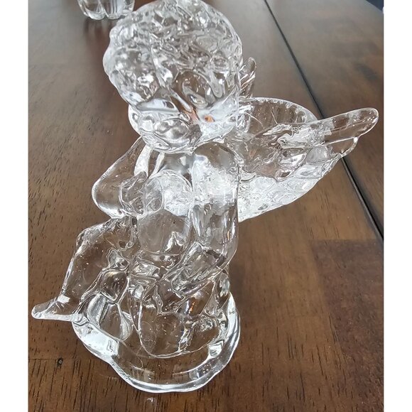 2 Crystal Clear Cherub Candle Holder angel candlesticks 5" Taiwan cottagecore - Picture 10 of 10